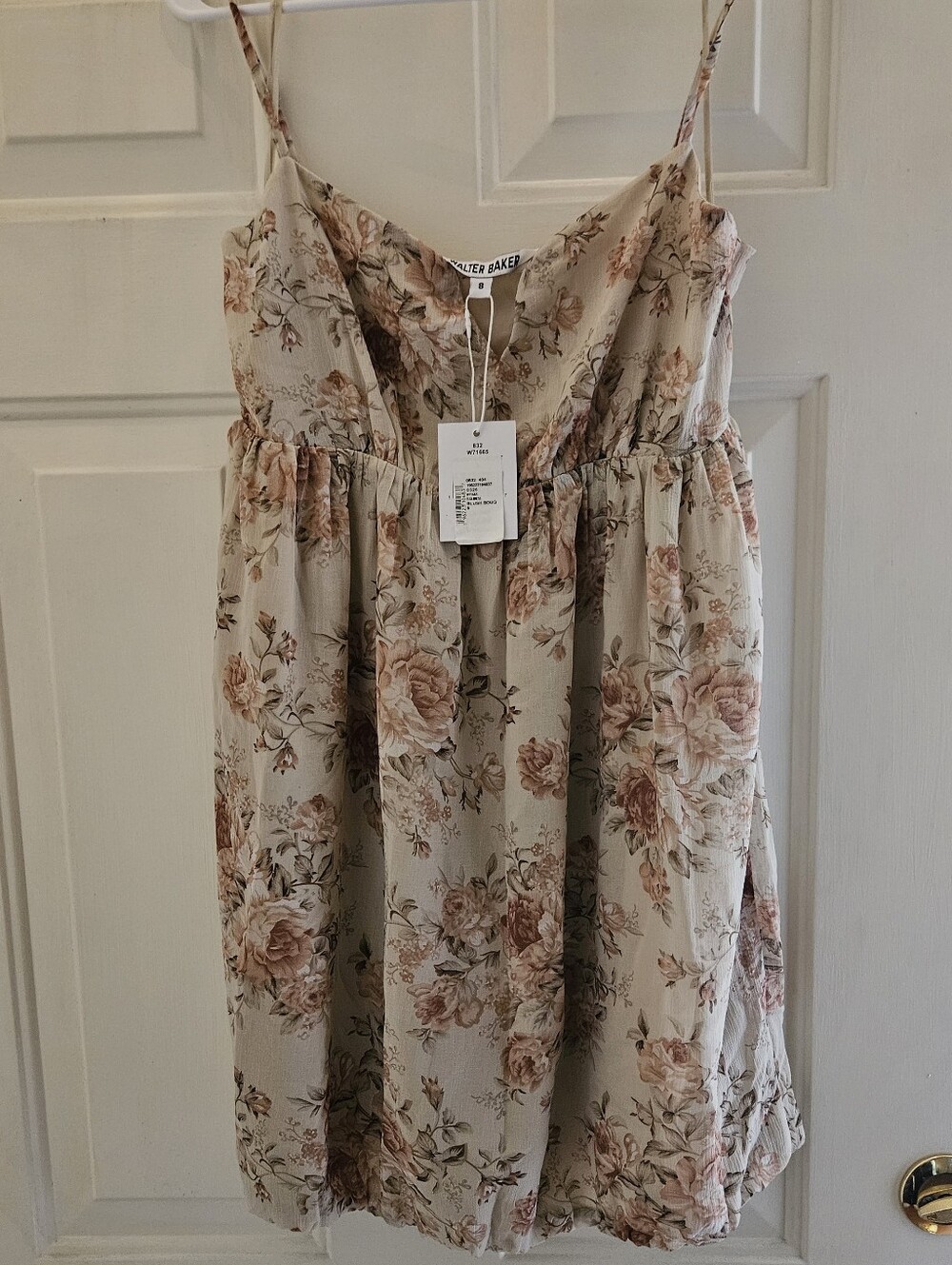 Walter Baker Floral Spaghetti Strap Dress in Blush and Cream